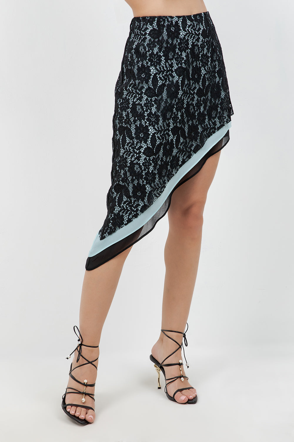 LACE & WOVEN COMBO ASYMMETRICAL SKIRT - Whiteroom+Cactus
