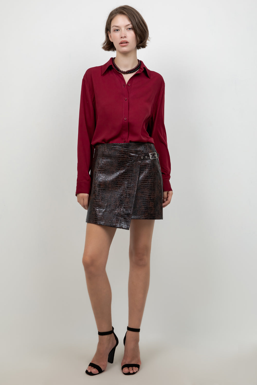 FAUX CROC PU WRAP MINI SKIRT