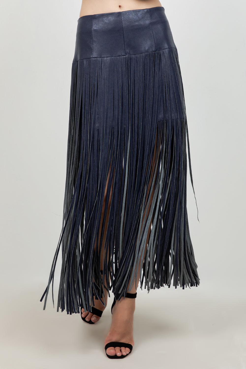 FAUX LEATHER PU SKIRT WITH FRINGE ACCENT DETAILS
