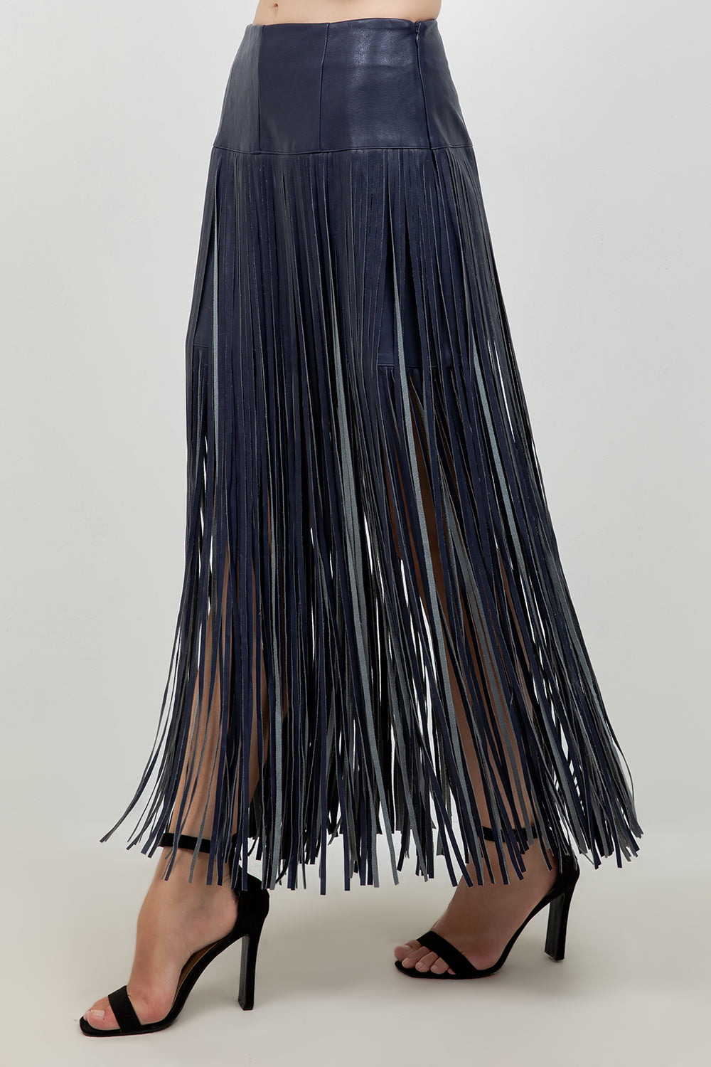 FAUX LEATHER PU SKIRT WITH FRINGE ACCENT DETAILS