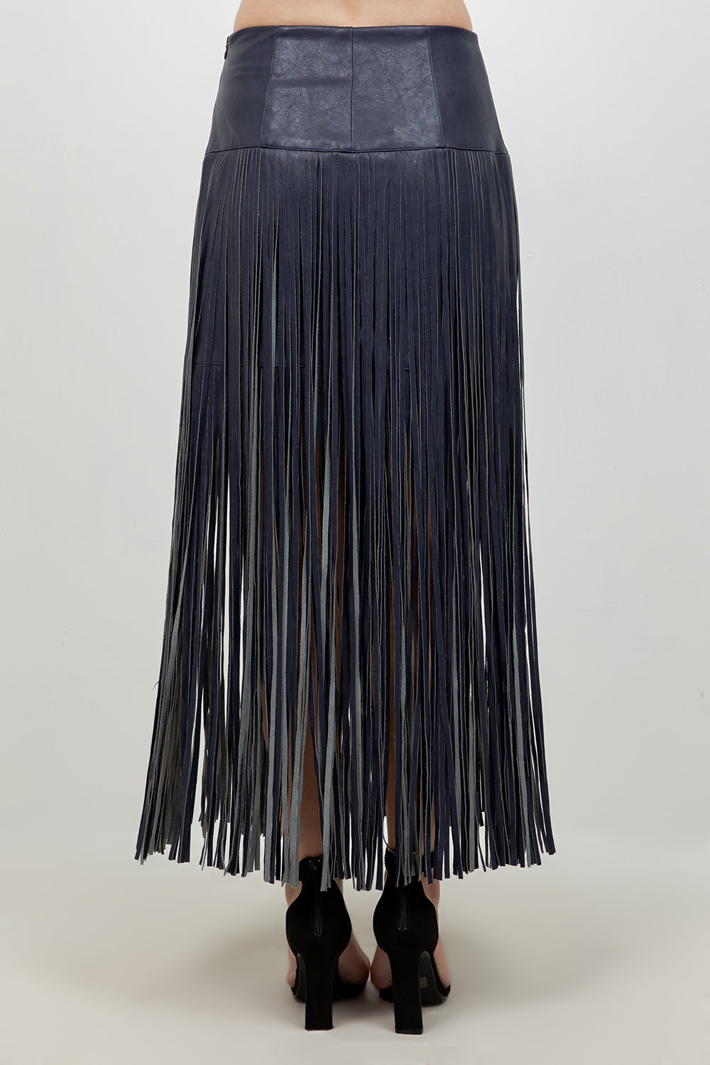 FAUX LEATHER PU SKIRT WITH FRINGE ACCENT DETAILS
