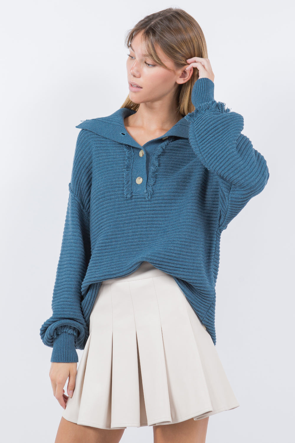 WIDE COLLAR KNITTED SWEATER PULLOVER TEAL