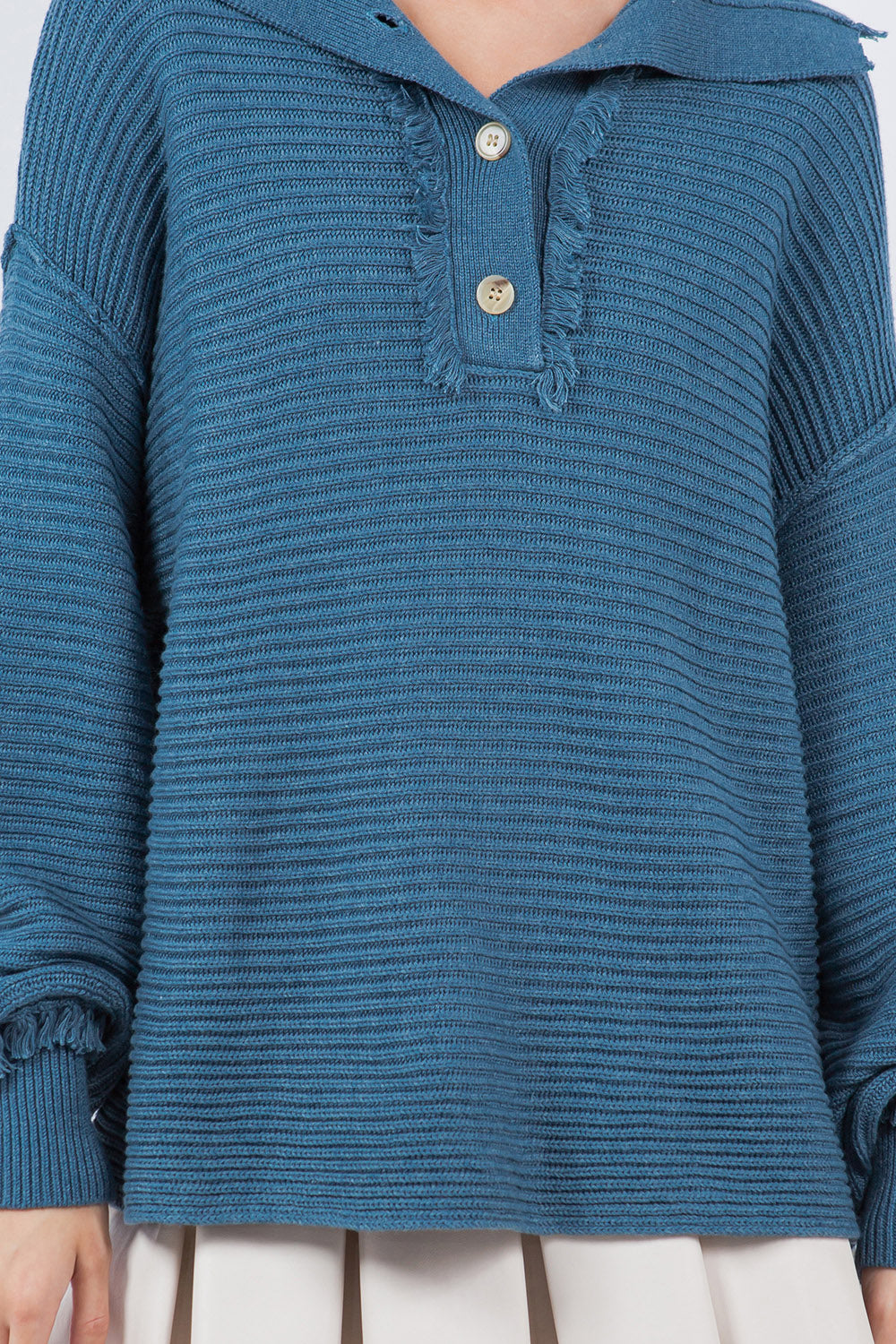 WIDE COLLAR KNITTED SWEATER PULLOVER TEAL