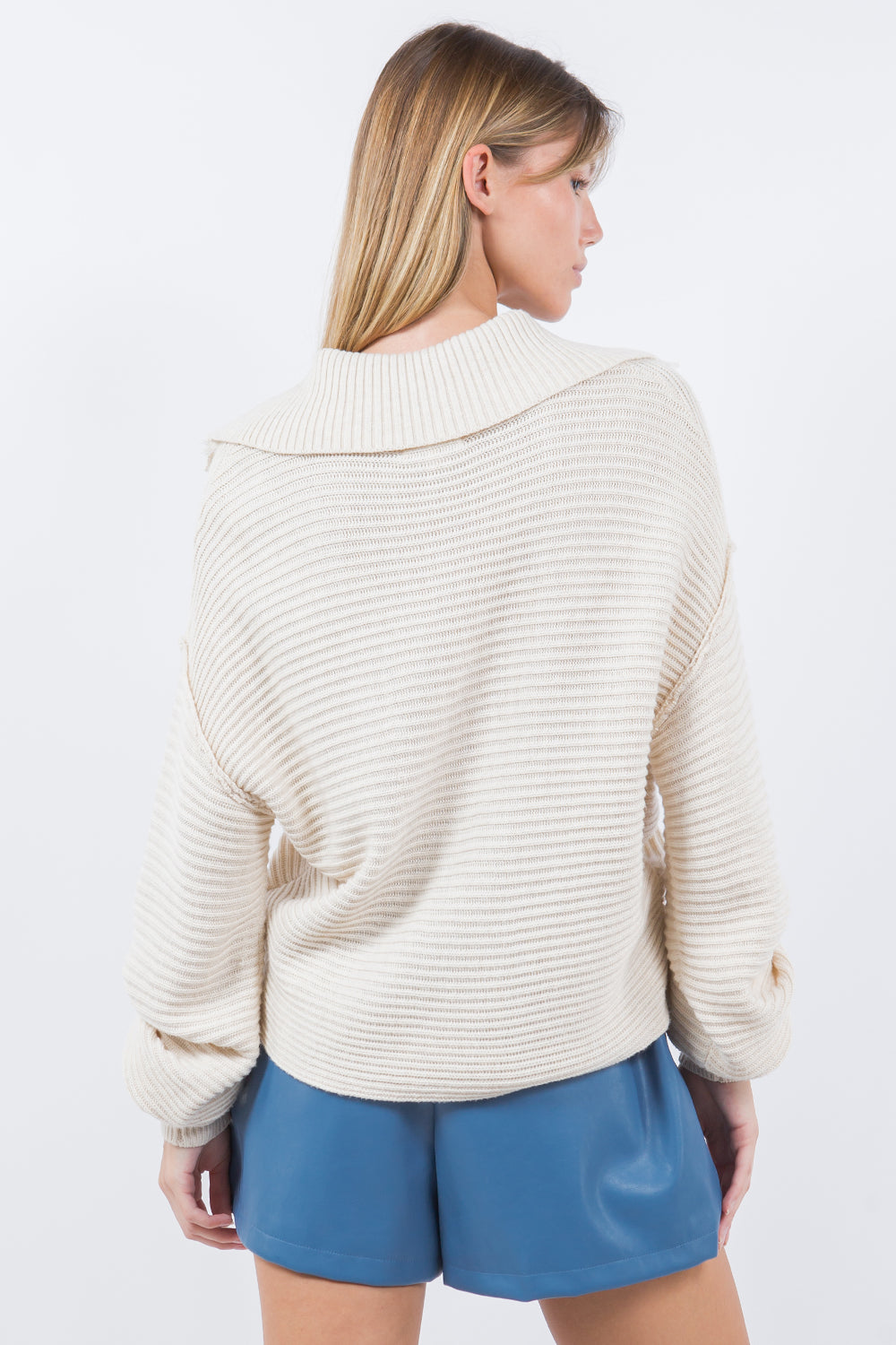 WIDE COLLAR KNITTED SWEATER PULLOVER OATMEAL