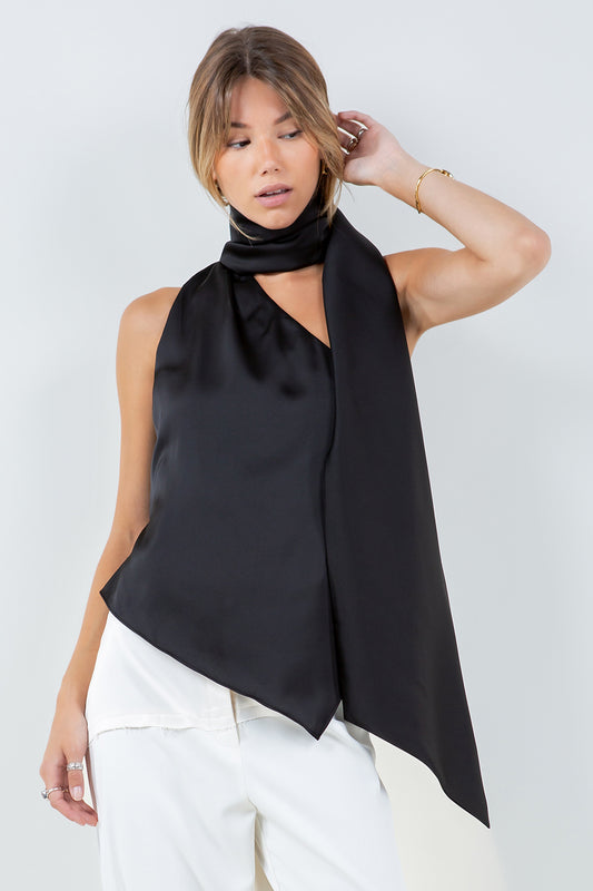 ONE SHOULDER SILK TANK WITH SCARF