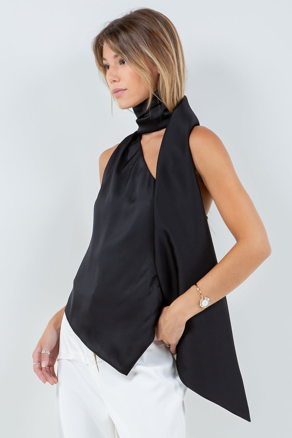 ONE SHOULDER SILK TANK WITH SCARF