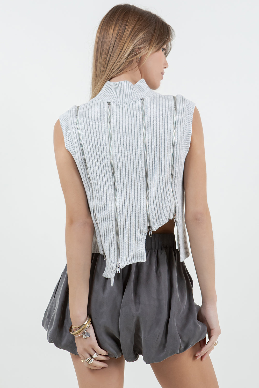 ASYMMETRICAL MULTI ZIPPER KNITWEAR - GREY