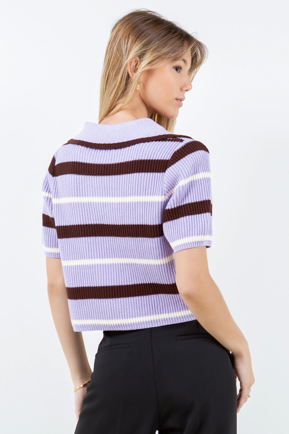 CROPPED STRIPE SCALLOP COLLAR SWEATER