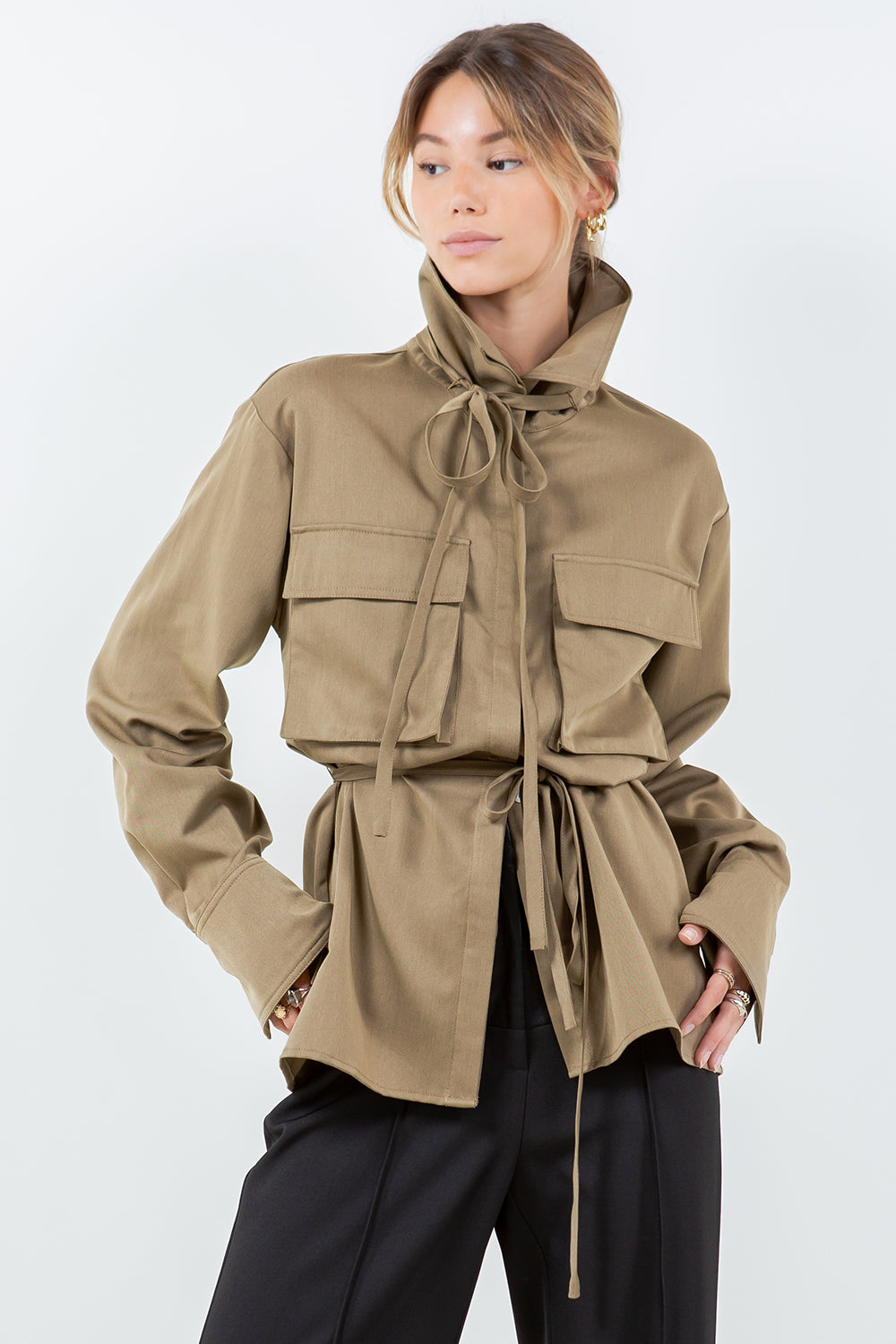 WIDE COLLARED MULTI TIE SHIRT - OLIVE