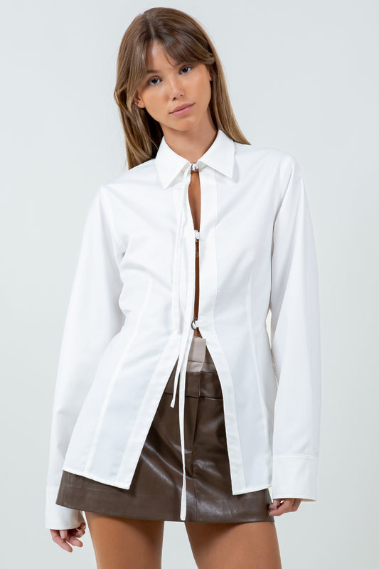 STRAP ADJUSTERS POPLIN COLLARED SHIRT - WHITE