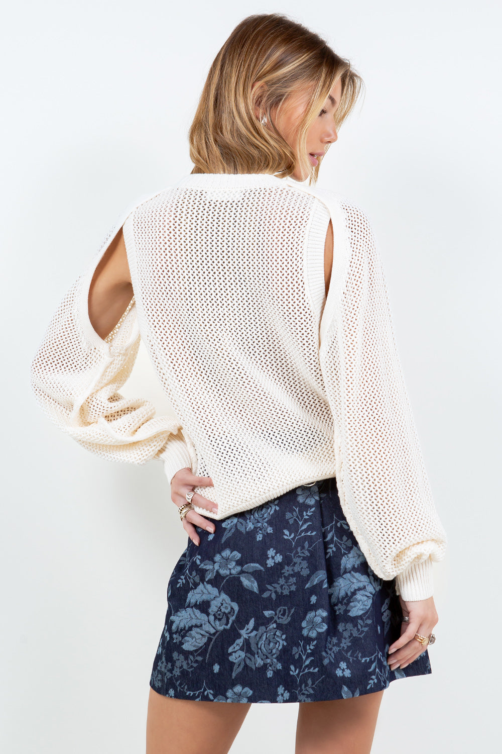 BOLERO EYELET CREWNECK SWEATER