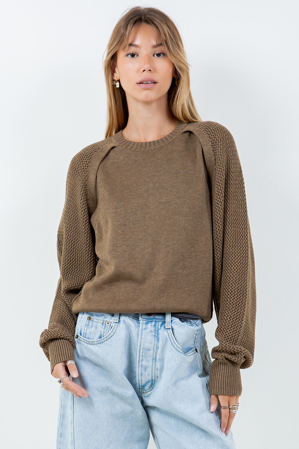 BOLERO EYELET CREWNECK SWEATER