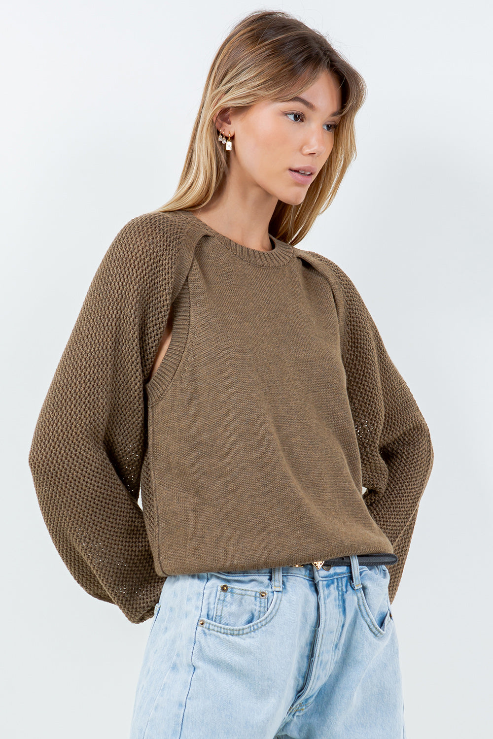 BOLERO EYELET CREWNECK SWEATER