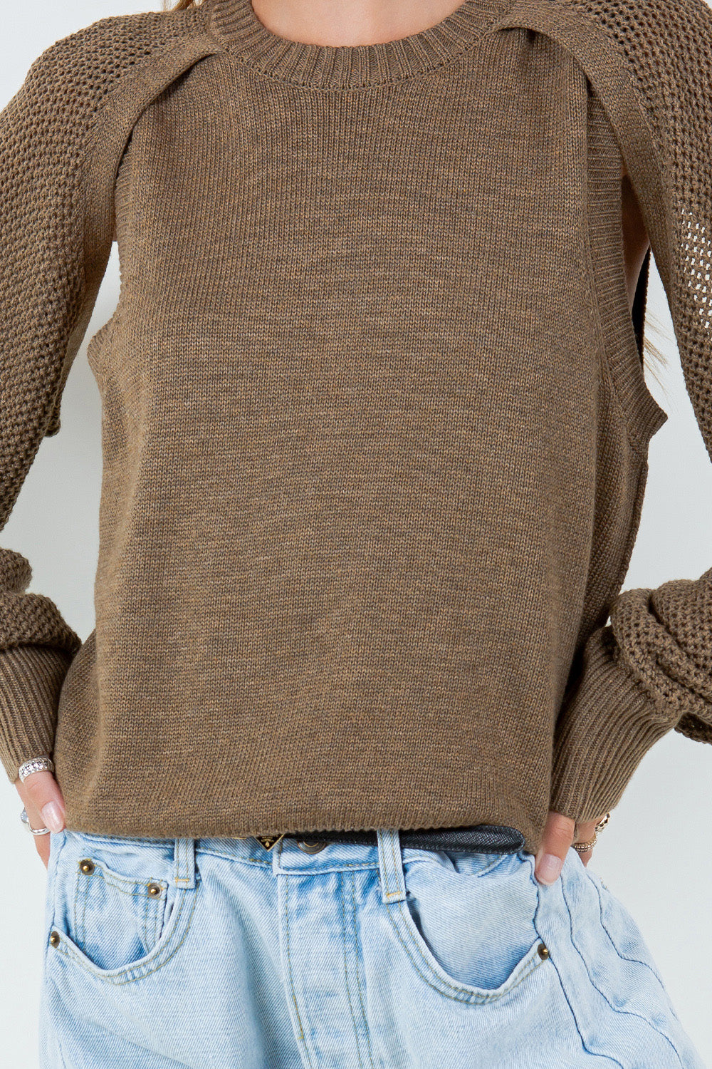 BOLERO EYELET CREWNECK SWEATER