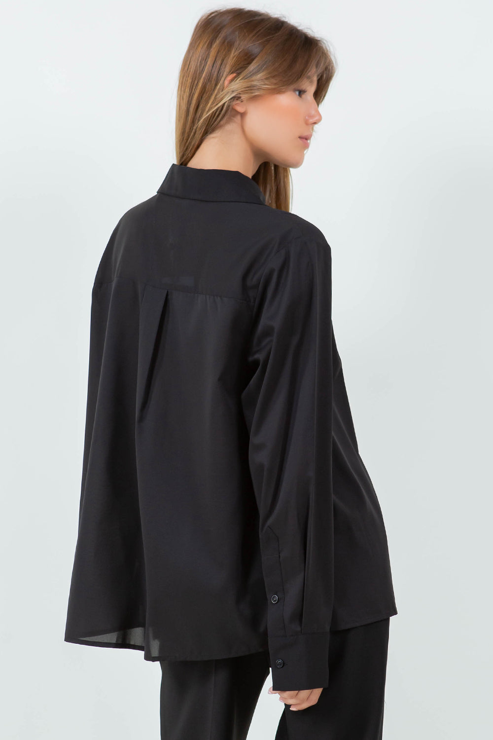 ASYMMETRICAL PLEATING COLLARED SHIRT - BLACK