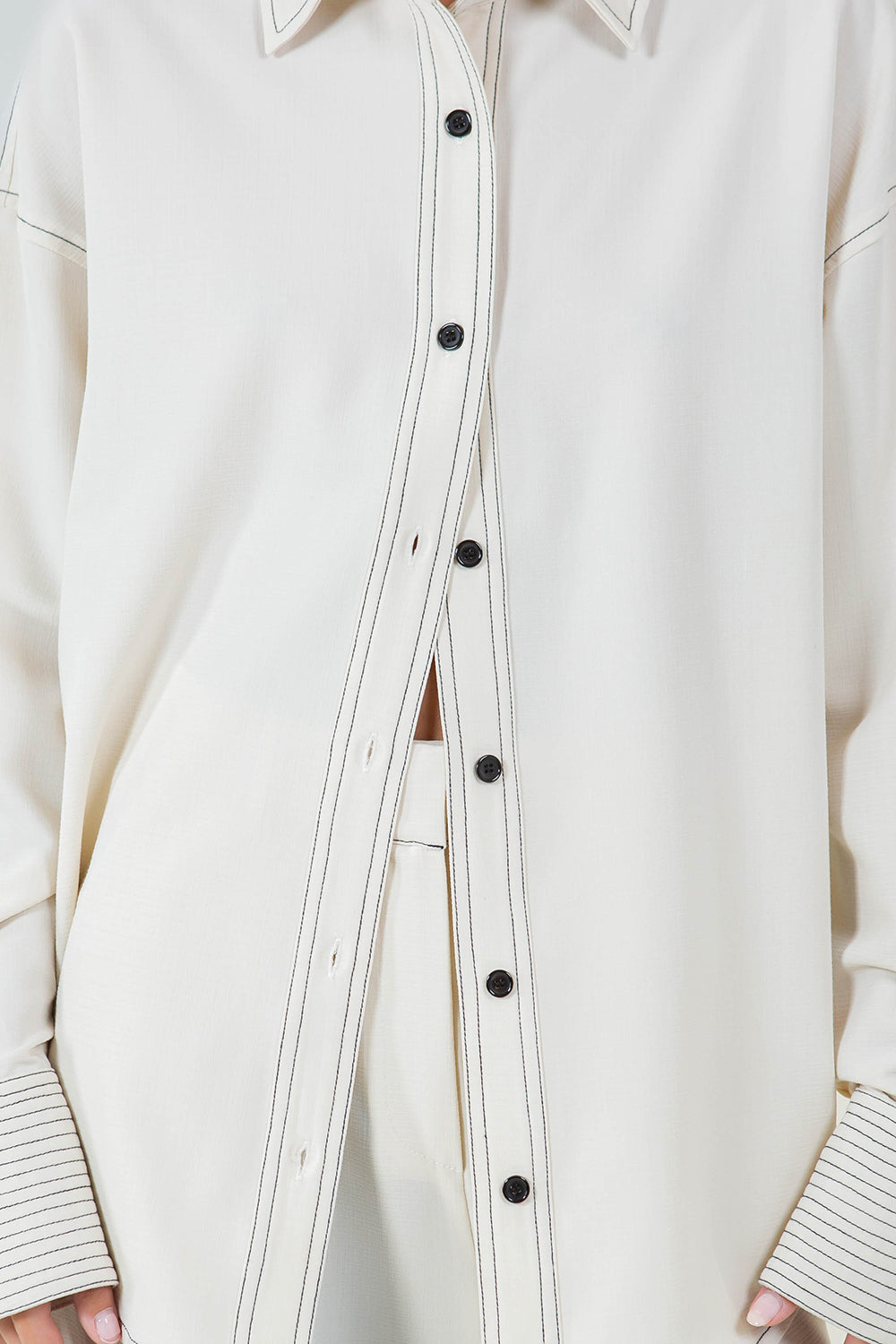 CUFF CONTRAST THREAD DETAILED SHIRT - NATURAL