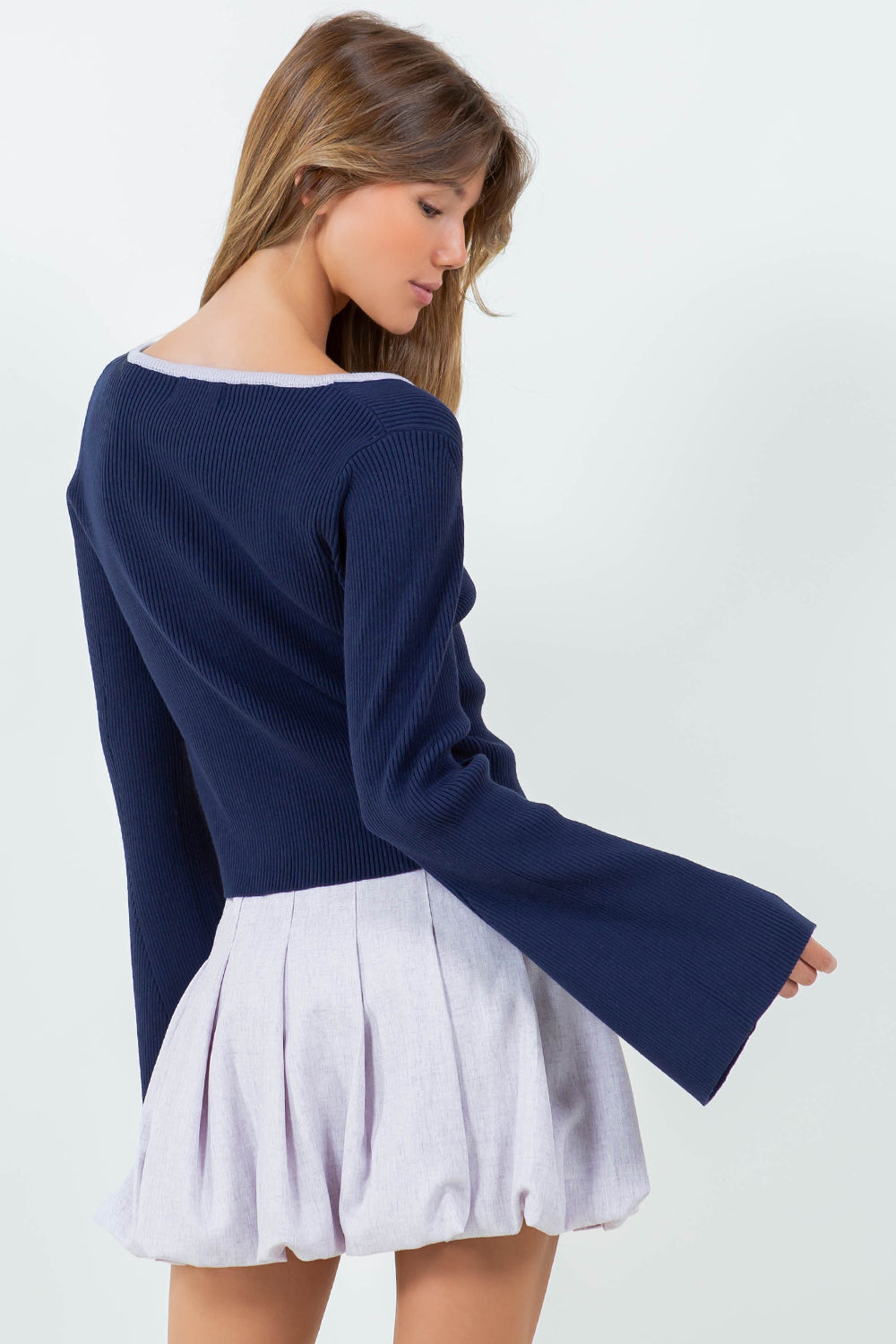 MULTI BOW TIES KNITTED CARDIGAN - NAVY/LILAC