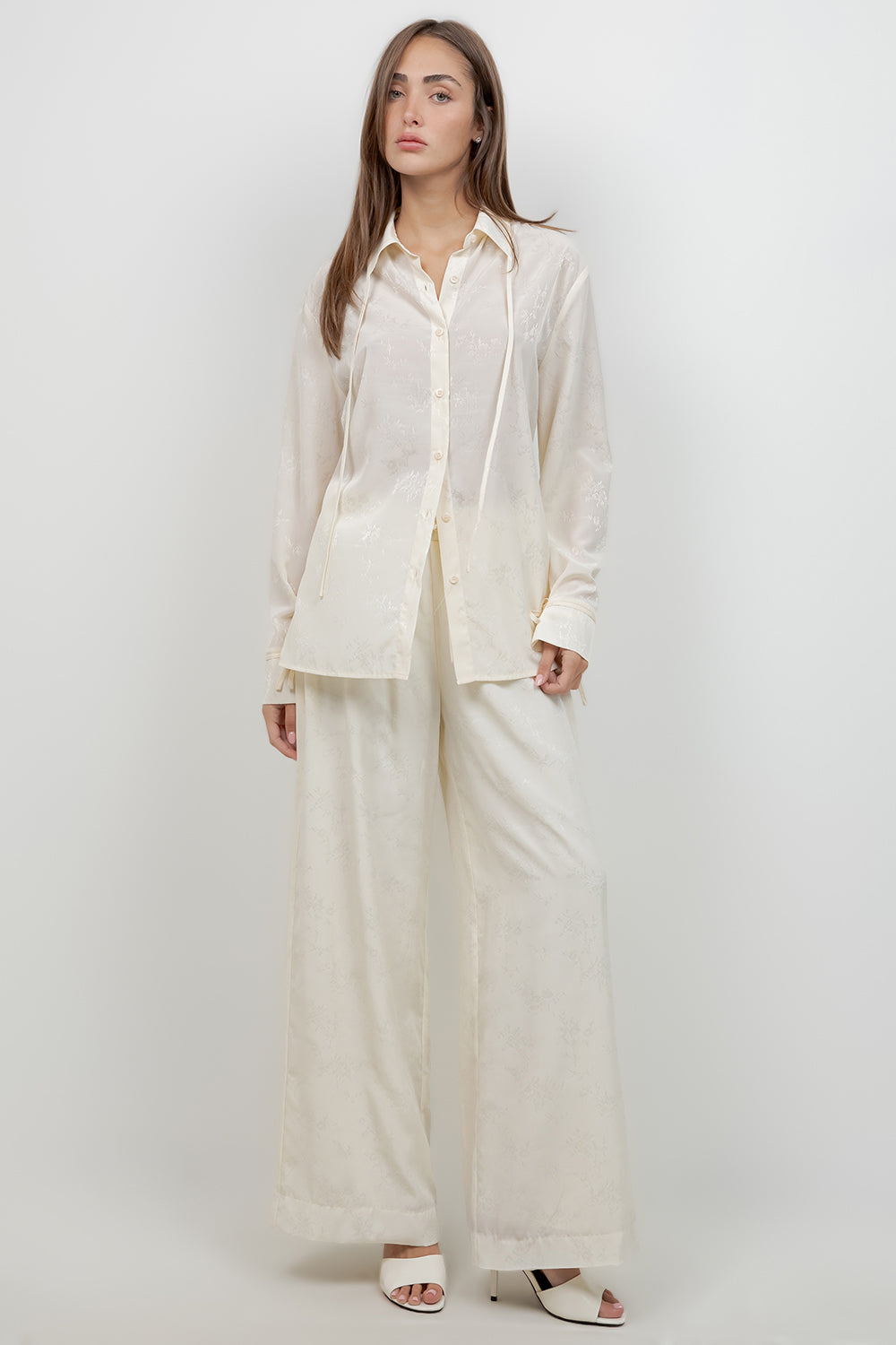 SOFT WOVEN SATIN SHIRT WITH ACCENT TIES