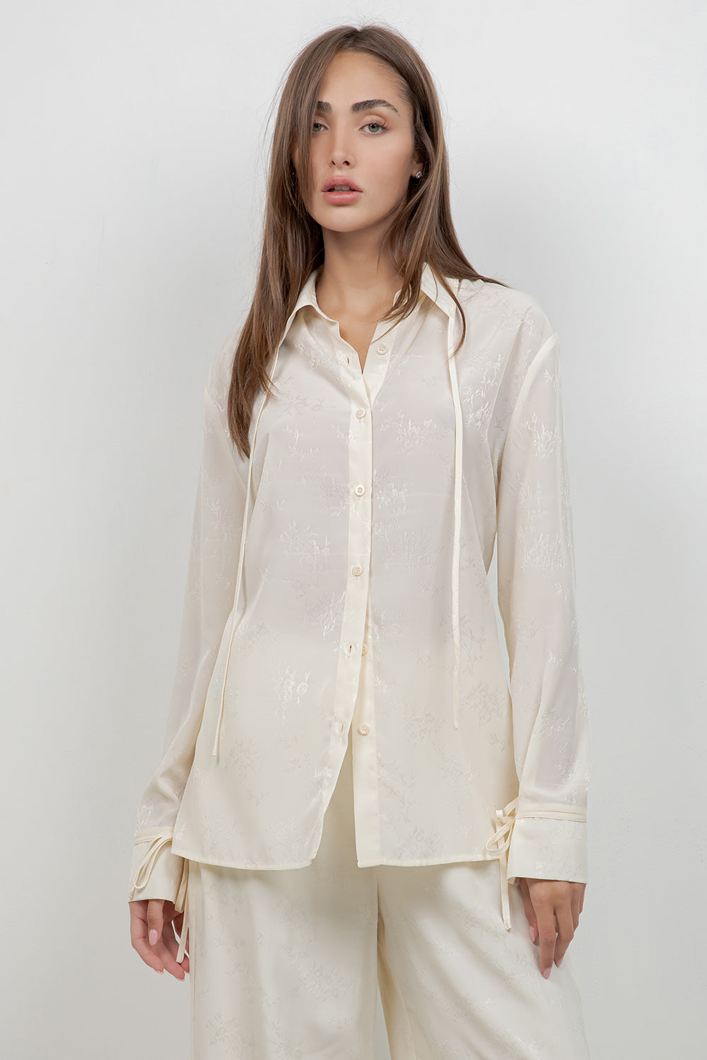 SOFT WOVEN SATIN SHIRT WITH ACCENT TIES