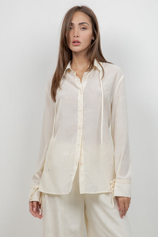 SOFT WOVEN SATIN SHIRT WITH ACCENT TIES