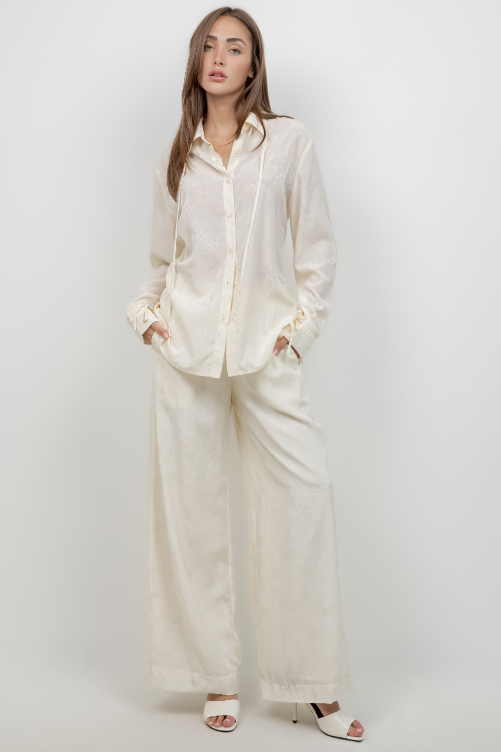 SOFT WOVEN SATIN SHIRT WITH ACCENT TIES