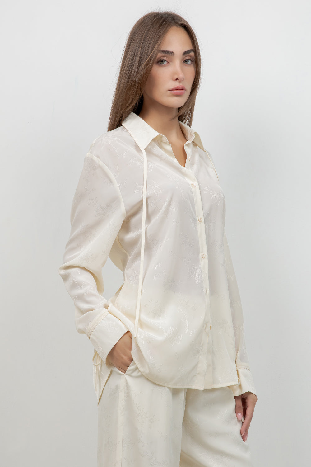 SOFT WOVEN SATIN SHIRT WITH ACCENT TIES