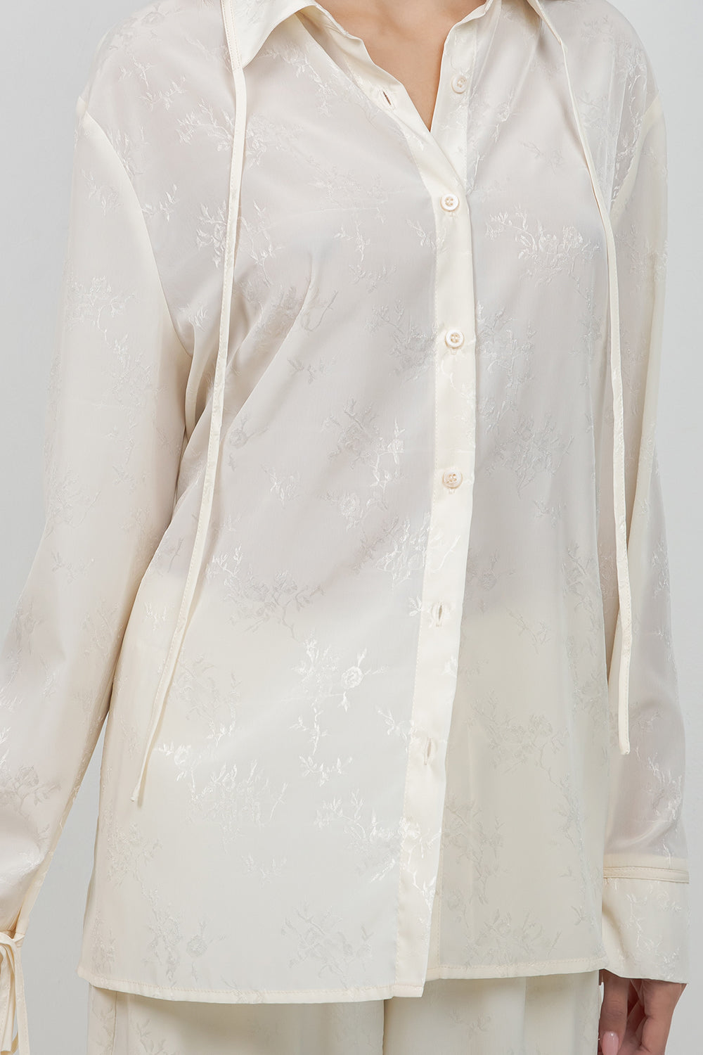 SOFT WOVEN SATIN SHIRT WITH ACCENT TIES