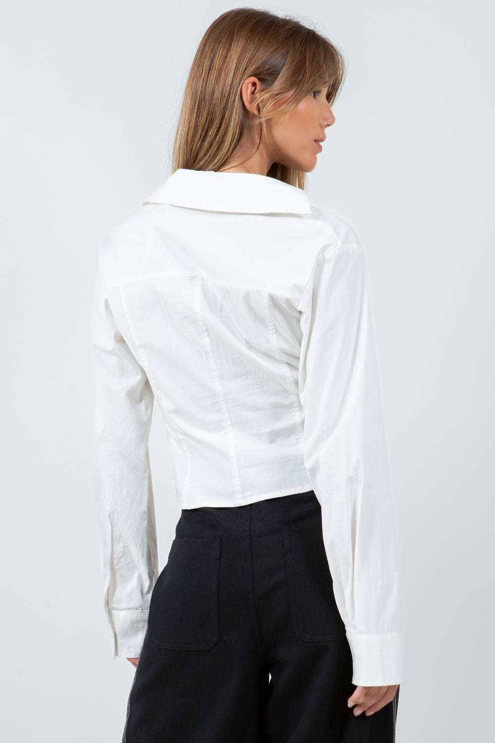 ADJUSTABLE STRAP COLLARED POPLIN SHIRT - WHITE