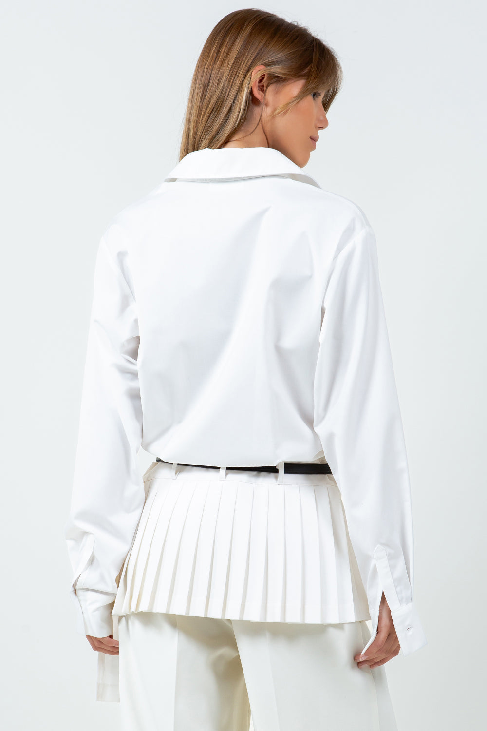 CONTRAST ASYMMETRICAL PLEAT DETAILED POPLIN SHIRT - WHITE