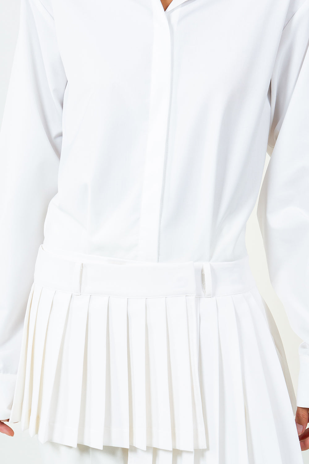 CONTRAST ASYMMETRICAL PLEAT DETAILED POPLIN SHIRT - WHITE