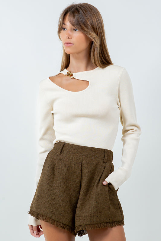 CHAIN CLOSURE DETAILED KNITTED SWEATER - IVORY