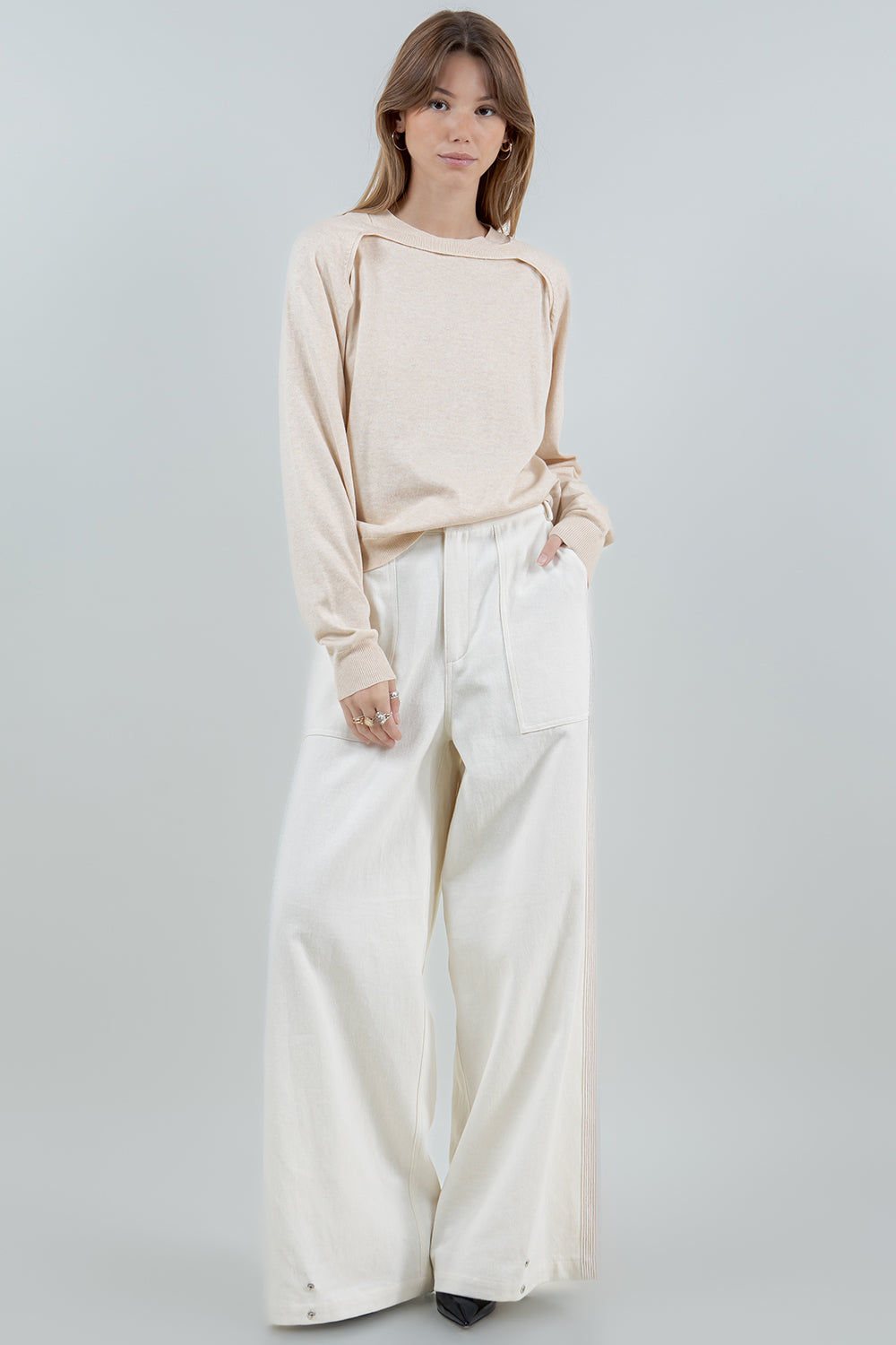 DOUBLE LAYER BOLERO KNITTED SWEATER - CREAM