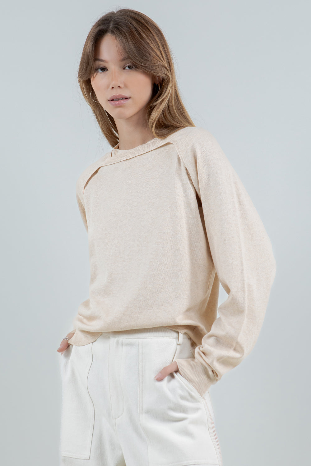 DOUBLE LAYER BOLERO KNITTED SWEATER - CREAM