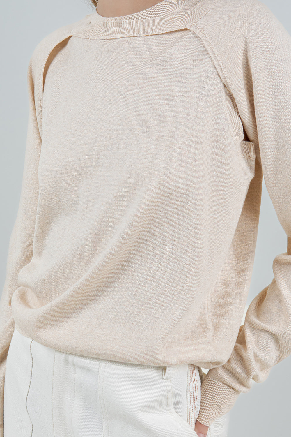 DOUBLE LAYER BOLERO KNITTED SWEATER - CREAM