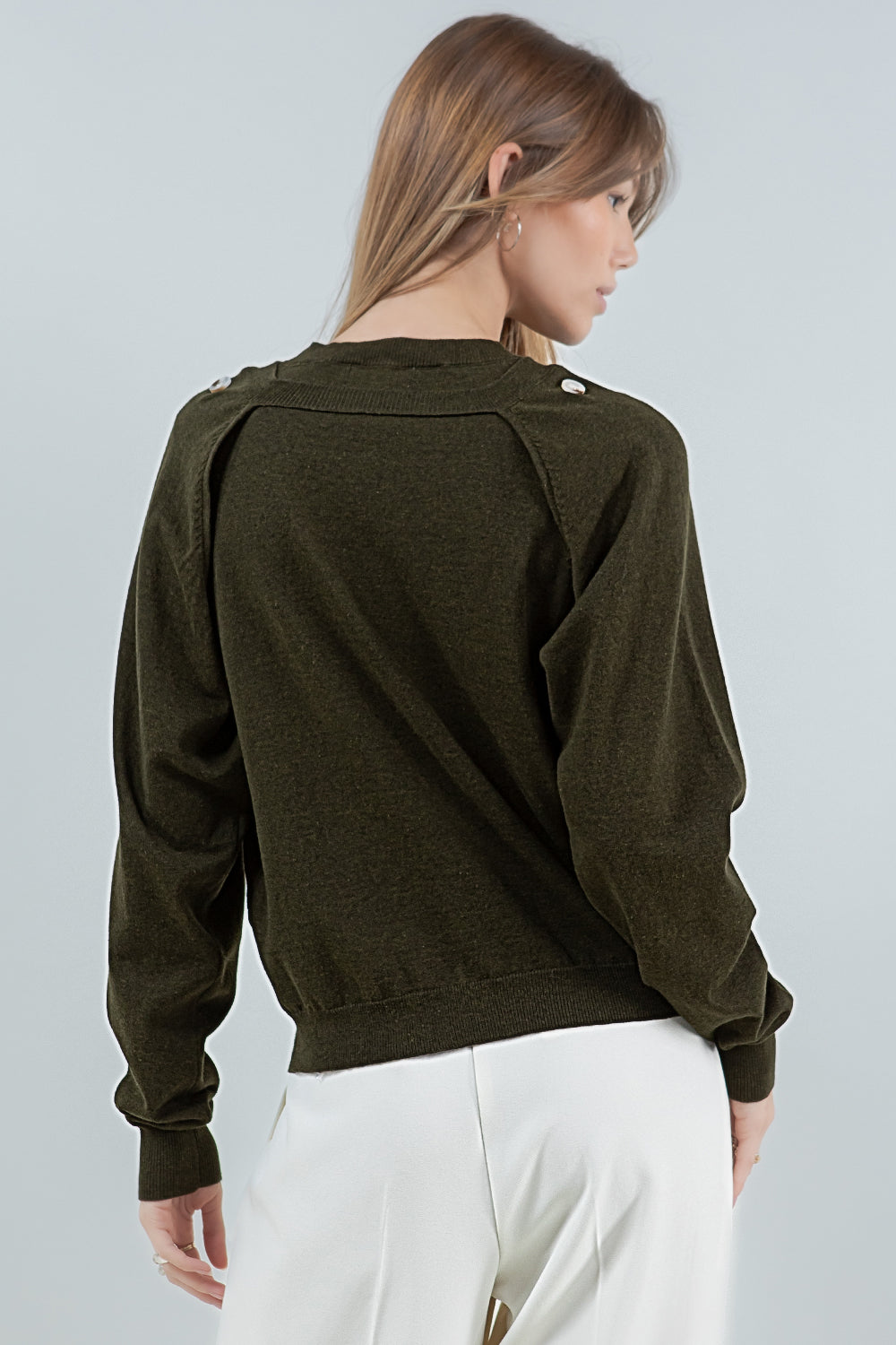 DOUBLE LAYER BOLERO KNITTED SWEATER - OLIVE