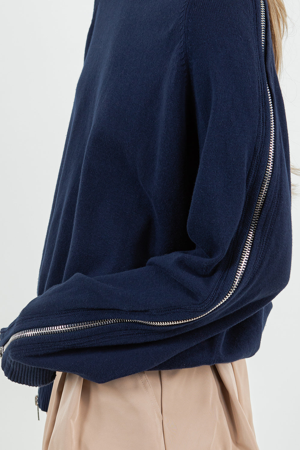 MULTI WAY ZIPPER SWEATER WITH CONTRAST INNER PANEL - NAVY