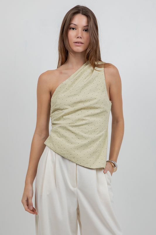 ASYMMETRICAL ONE SHOULDER POLKA DOT TOP