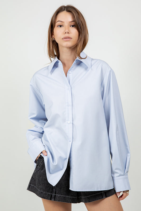 MULTI WEAR BACK PLACKET DETAILED POPLIN SHIRT - CHAMBRAY