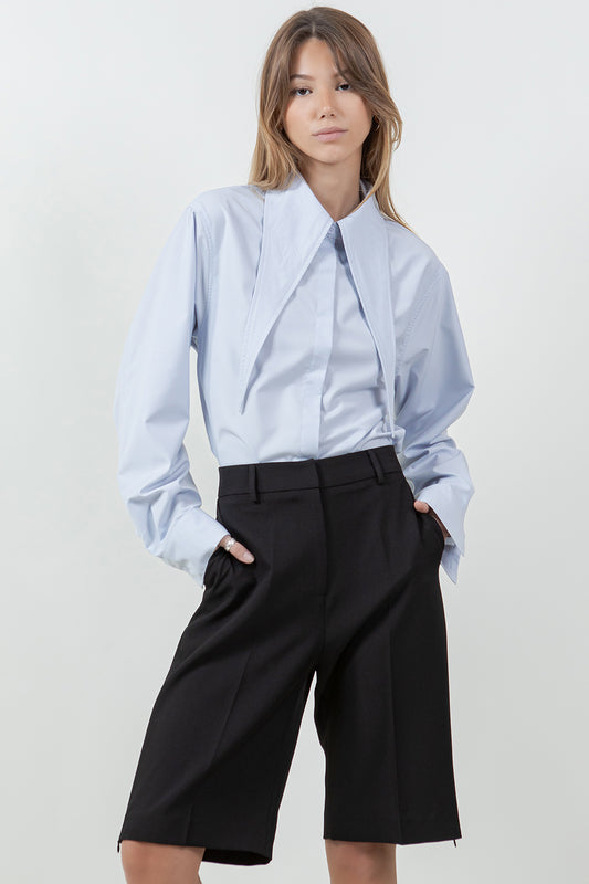 DRAMATIC LONG COLLARED POPLIN BUTTON DOWN SHIRT - CHAMBRAY