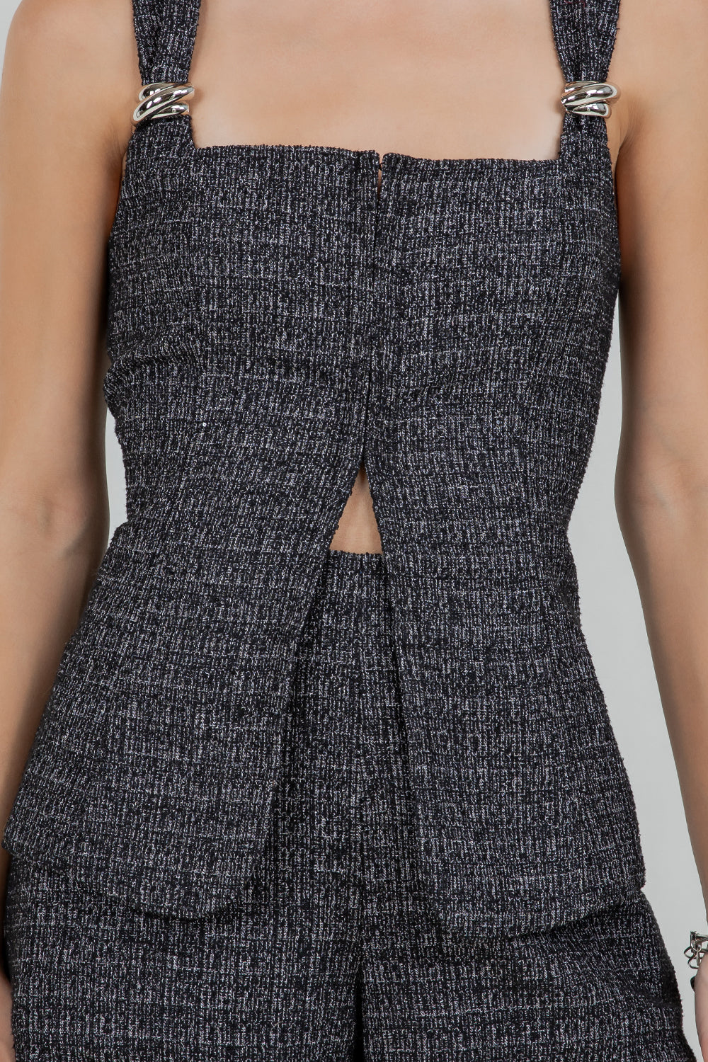 METAL TRIM ACCENT CORSET TWEED TOP - BLACK/WHITE - Whiteroom+Cactus