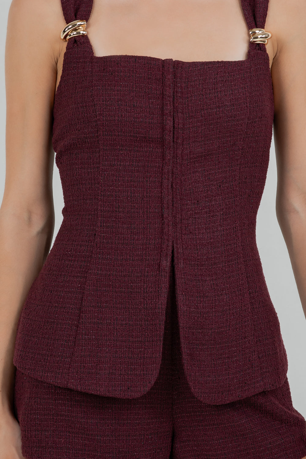 METAL TRIM ACCENT CORSET TWEED TOP - PLUM - Whiteroom+Cactus