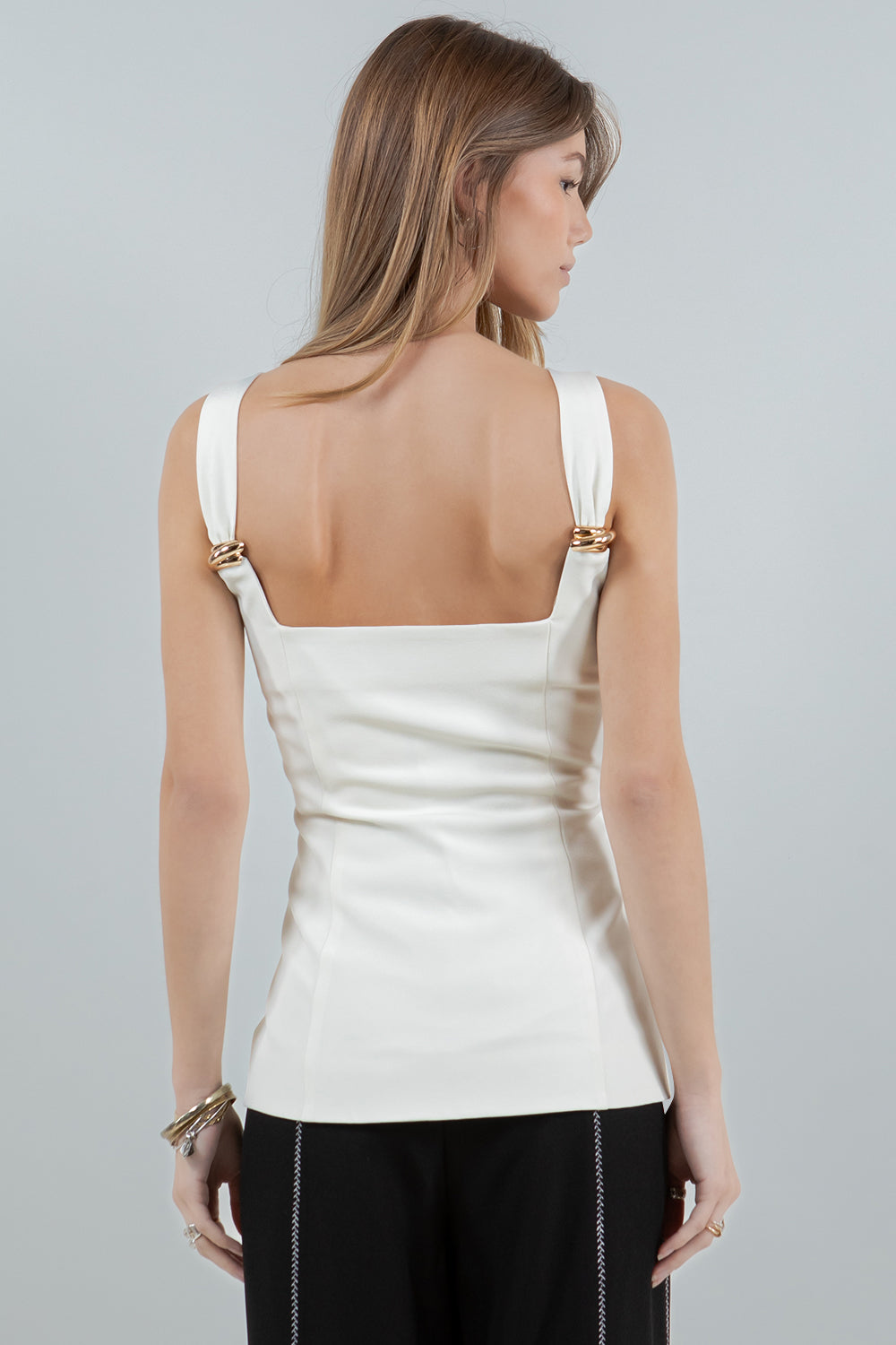 METAL TRIM DETAILED CORSET STRUCTURED TOP - IVORY