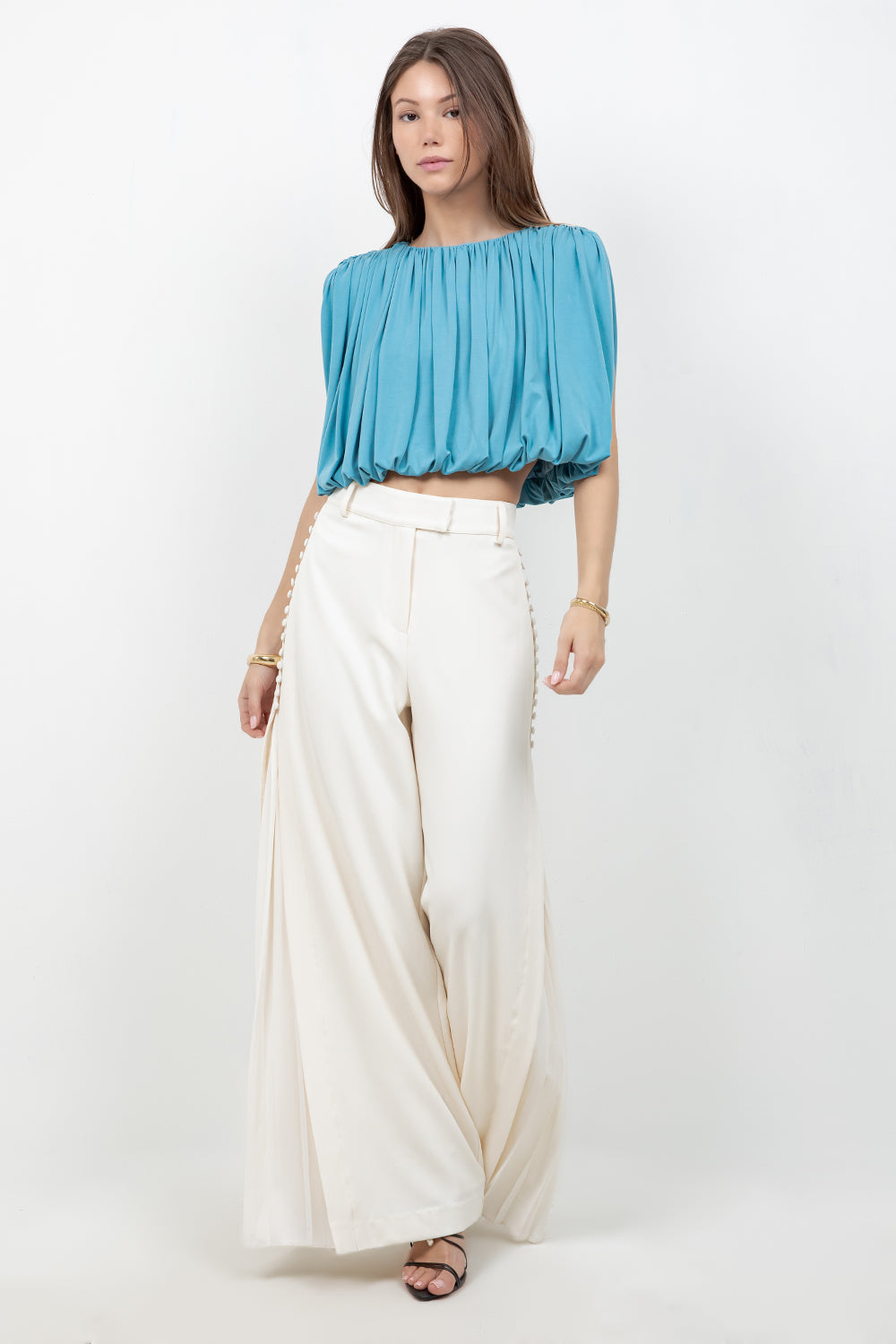 SOFT KNIT SLEEVELESS BALLOON TOP (AQUA) - Whiteroom+Cactus