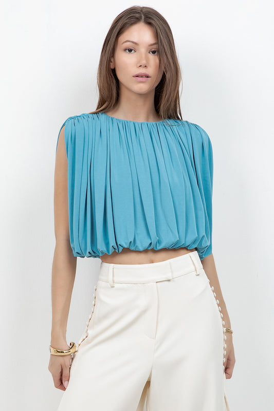 SOFT KNIT SLEEVELESS BALLOON TOP (AQUA)