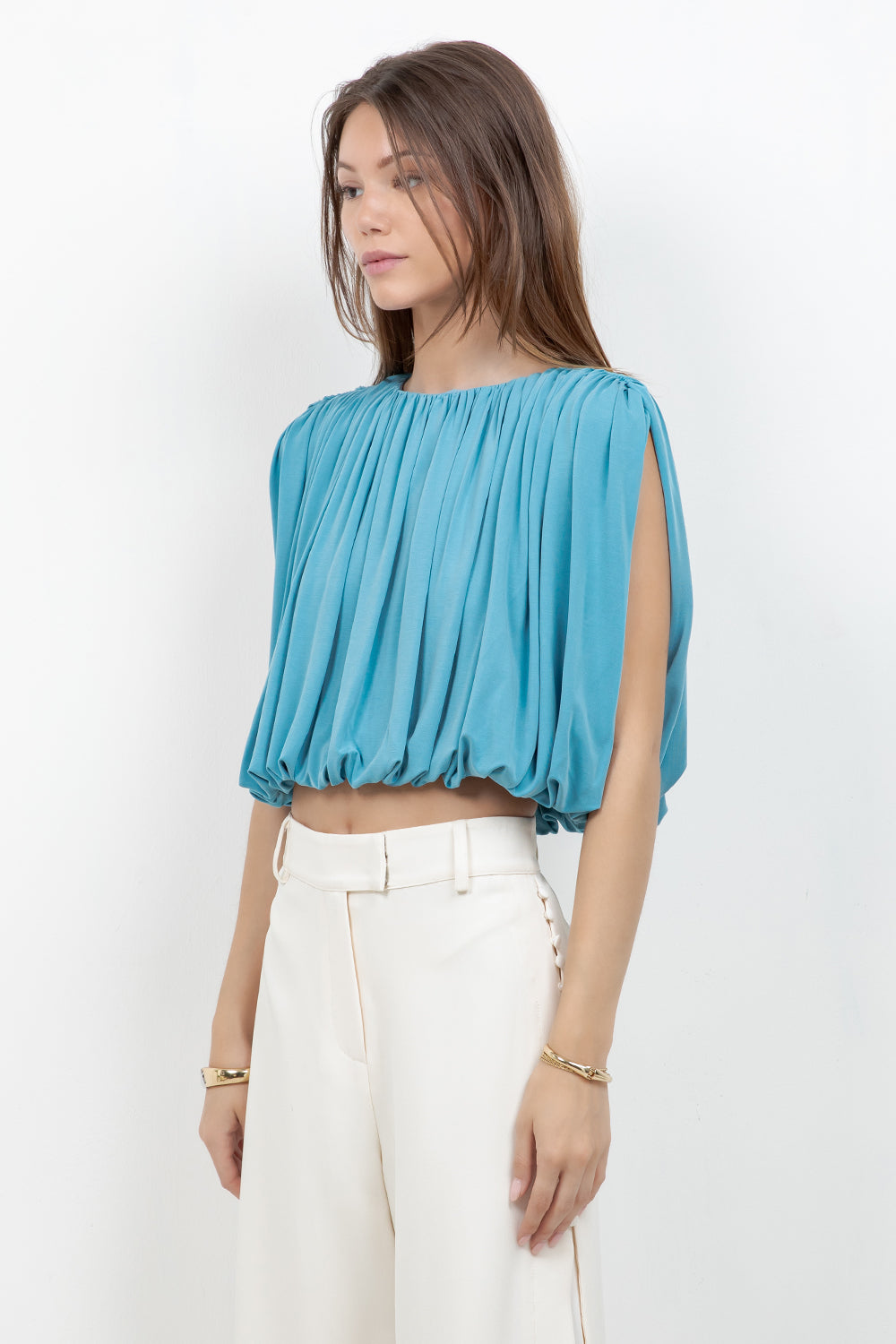SOFT KNIT SLEEVELESS BALLOON TOP (AQUA) - Whiteroom+Cactus