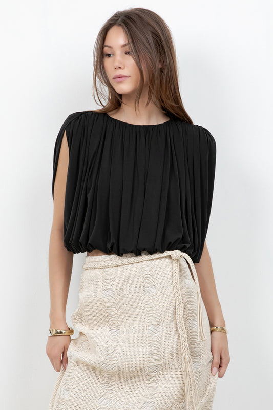 SOFT KNIT SLEEVELESS BALLOON TOP (BLACK)
