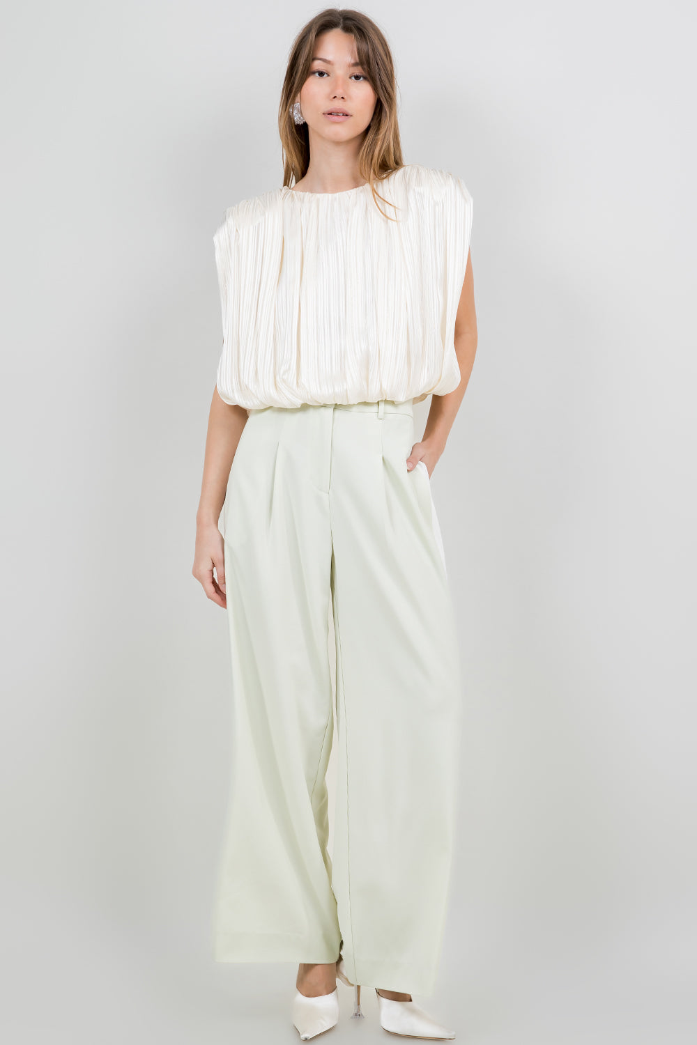 CONTRAST SIDE PANEL WIDE LEG SOFT WOVEN TROUSERS - LIME