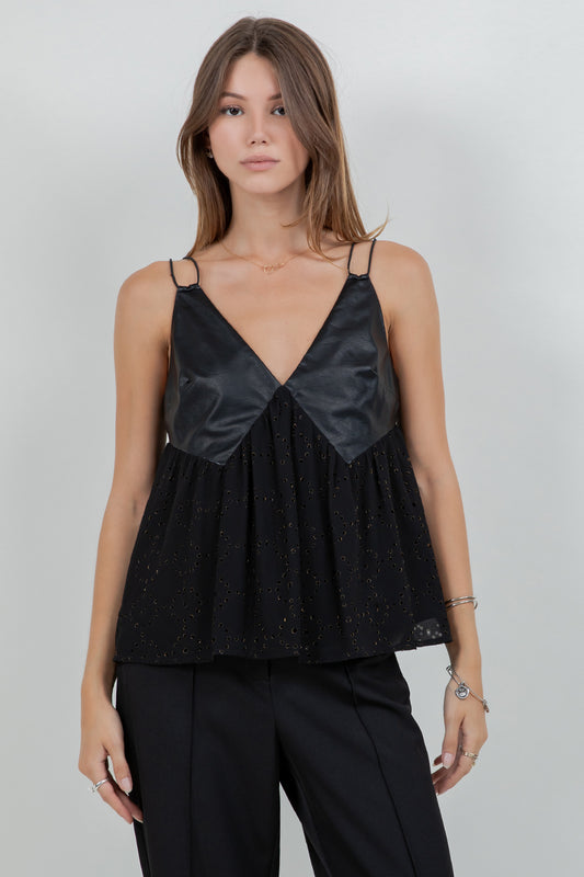 CONTRAST PU TANK TOP WITH ADJUSTABLE ELASTIC STRAPS - Whiteroom+Cactus