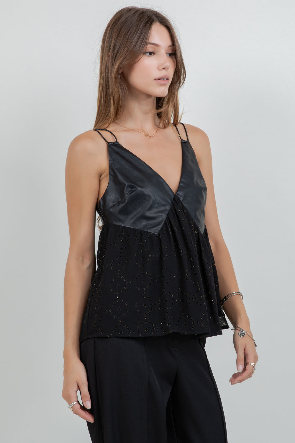 CONTRAST PU TANK TOP WITH ADJUSTABLE ELASTIC STRAPS - Whiteroom+Cactus