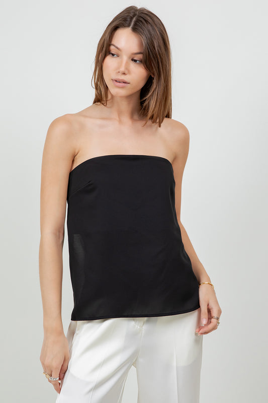 WOVEN HALTER TOP WITH BACK BUCKLE CLOSURE - BLACK